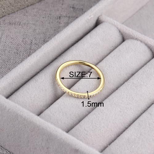 Cubic Zirconia Rings for Women 16k Gold Plated Copper Ring Stackable Eternity Bands Elegant Jewelry for Women, Perfect for Weddings and Anniversaries - Size 7, Width 1.5mm4
