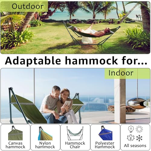 Image of Tranquillo Sturdy Steel Hammock with Stand Premium Cotton Canvas Hammock, 600 lbs Capacity Hammock Stand Folding, Portable 30-Second Fold Unfold Hammock for Camping, Sage