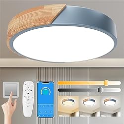 Lampara Techo Azul Amazon Yexati Lámpara de Techo Regulable,32W Plafon LED Techo con Mando a Distancia,3000K-6000K,Lampara LED Techo Modernos de Madera,Azul