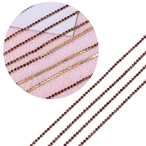 Healifty 10m Crystal Rhinestone Close Chain Clear Trimming Claw Chain Trim Sewing Craft for Cloth Jewelry DIY 2mm (Dark Purple) - Image 2