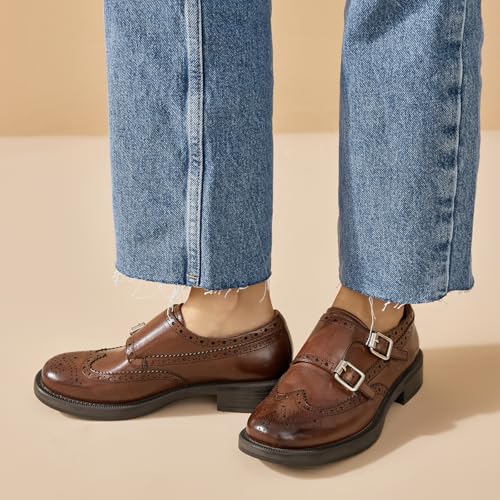 Image of BEAU TODAY Women Monk Strap Loafers Cap Toe Business Causal Loafer Shoes
