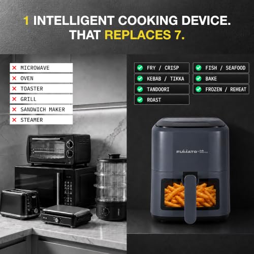 Image of The Better Home Fumato 4.5L Digital Air Fryer, 1500W | Made for Indian Cooking | 7 Smart Presets | 360 Rapid Hot Air | Touchscreen | Viewing Window with Light | Recipe Book | 1-Year Warranty