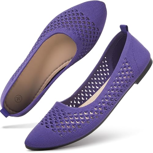 hash bubbie Women's Flats Shoes Women Comfortable Dress Shoes Pointed Toe Flats Ballet Mesh Knit Flat Dressy Slip on Business Casual Shoes (Dark Purple,US7)