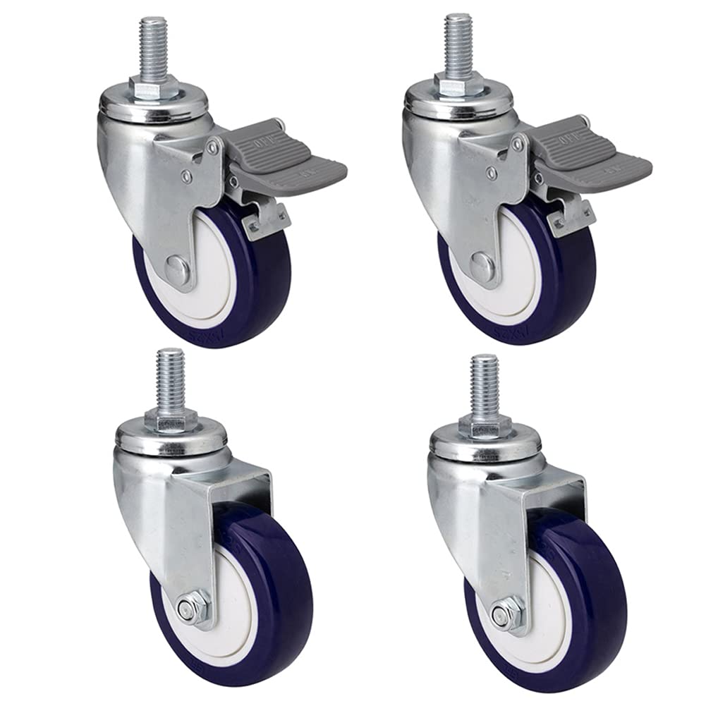 Dfhesdfd One Color Swivel Castors, 25 Inches M12 Silent Pu 500Kg With Brake Swivel Castors For Industrial Transport Workbench Trolley 4 Pcs
