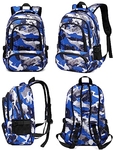 Bluefairy Kids Backpack Boys Elementary School Bags Primary Middle School Book Bags For Teens Kindergarten Sturdy Waterproof Lightweight Durable Travel Gifts 17 Inch Ages 6-12 (Camo Blue) #TOP7