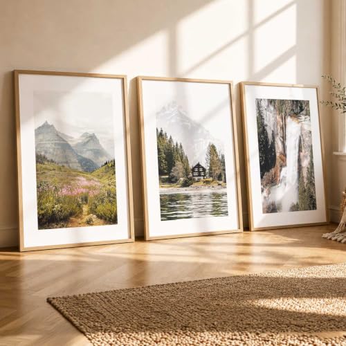 Image of kotart Mountain View Framed Painting | Big Aesthetic Nature Inspired Framed Paintings for Living Room Bedroom Wall Decor Set Of 3 (13X17 inch)