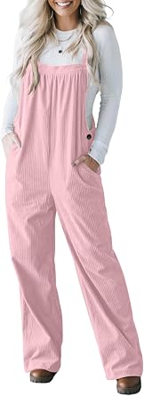 ONLYSTORY Jumpsuits for Women Casual Corduroy Overalls Adjustable Straps Wide Leg Rompers Sleeveless Jumpsuit with Pocket
