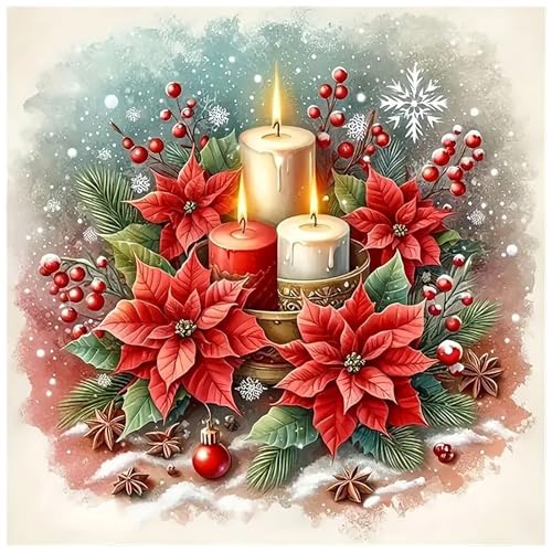 Lophomie Christmas Diamond Art, Christmas Candles Diamond Art Kits for Adults, 5D Diamond Painting Kits Beginners, DIY Round Full Drill Paint with Diamonds Crafts for Home Wall Decor Gifts 14x14 in