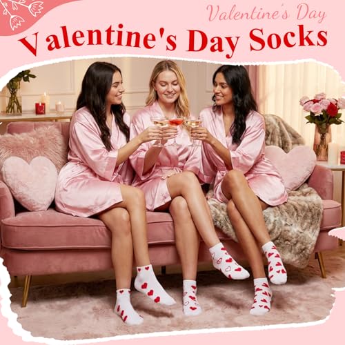 Image of Short Valentine Heart Socks for Women, Red Pink White Heart Ankle Crew Low Cut Galentines Socks Bulk for Women