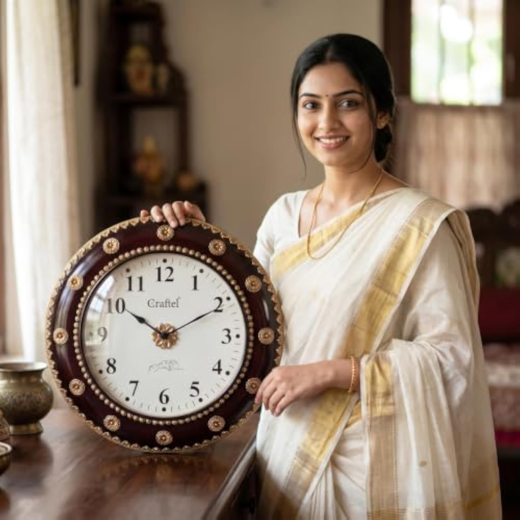 Brass English Number Dial Wall Clock, Handcrafted