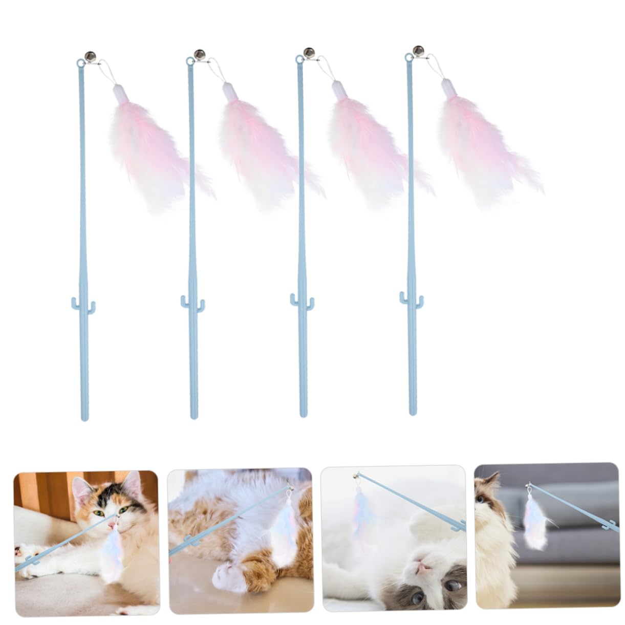 POPETPOP 16pièces Jouet Interactif pour Chat avec Plumes Et Cloche Canne à Amusante pour Intérieur Stimule Activité Physique Et Réduit Ennui