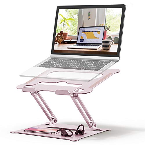 Adjustable Laptop Stand, FYSMY Ergonomic Portable Computer Stand with Heat-Vent to Elevate Laptop, 13 Lbs Heavy Duty Laptop Holder Compatible with MacBook, Air, Pro All Laptops (Rose Gold)
