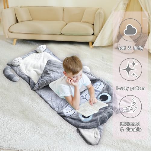 Image of Kid Sleeping Bag with Pillow - Larger Nap Mat - Plush Slumber Bag for Boys Girls Daycare Preschool Kindergarten Birthday Gift Travel Sleepover Ages 3-12 Years