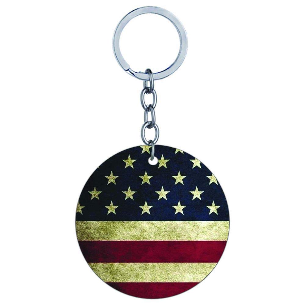 YuBingo US Flag Theme Designer Printed Keychain (One-Side Print on MDF Wood, 5 Cm Diameter, Round)