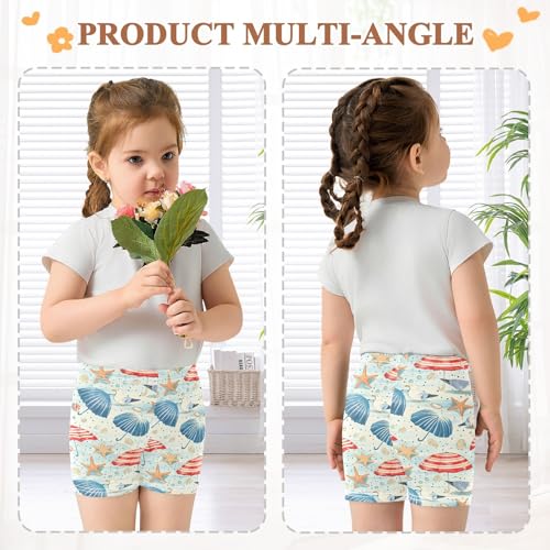 Beach Umbrella and Starfish Girls Shorts Elastic Waist Sports Shorts Girls Leggings Pants for 4-10 Years4