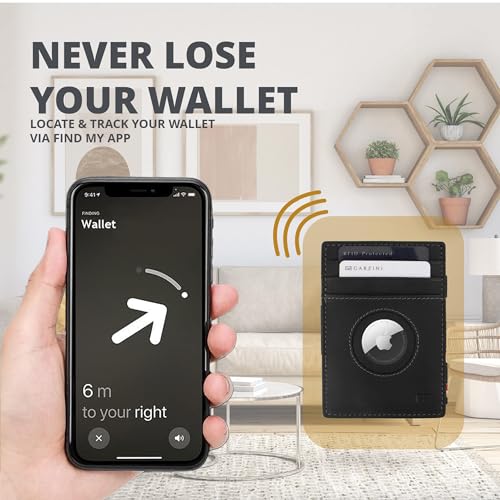 GARZINI Magic AirTag Wallet, Mens Wallet with Airtag Holder, Minimalist Wallet with RFID card holder, Leather Wallet for 10 cards, Carbon Black3