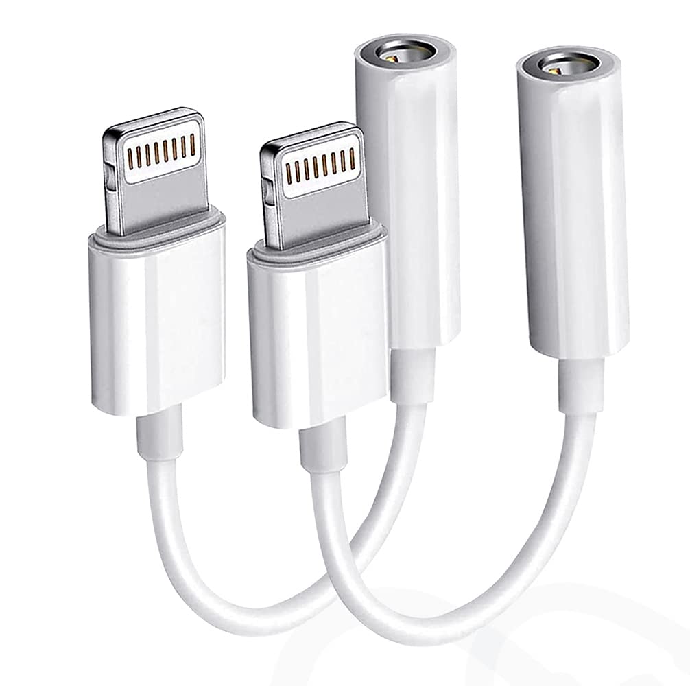 2 Pack Lightning to 3.5mm Headphone Adapter for iPhone [Apple MFi Certified] Aux Audio Adaptor Cable Jack Dongle Earphones Connector Compatible with iPhone 13/12/11/11 Pro/XR/X/XS/8/8Plus/7/7Plus