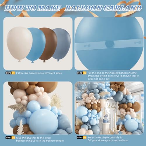 Image of 412Pcs Dusty Blue and Brown Balloon Arch Kit, 5 10 12 18inch Bear Baby Shower Decorations with Brown Sand White Dusty Blue Balloons for Baby Shower Decorations Gender Reveal Birthday Party Decoration