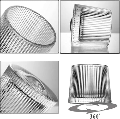 Image of 360 Rotating Whiskey Glass - Set of 4, 170ml, Spinning Crystal Tumbler for Whiskey, Bourbon, Scotch & Cocktails - Elegant Barware Gift (4, Rotating Line)