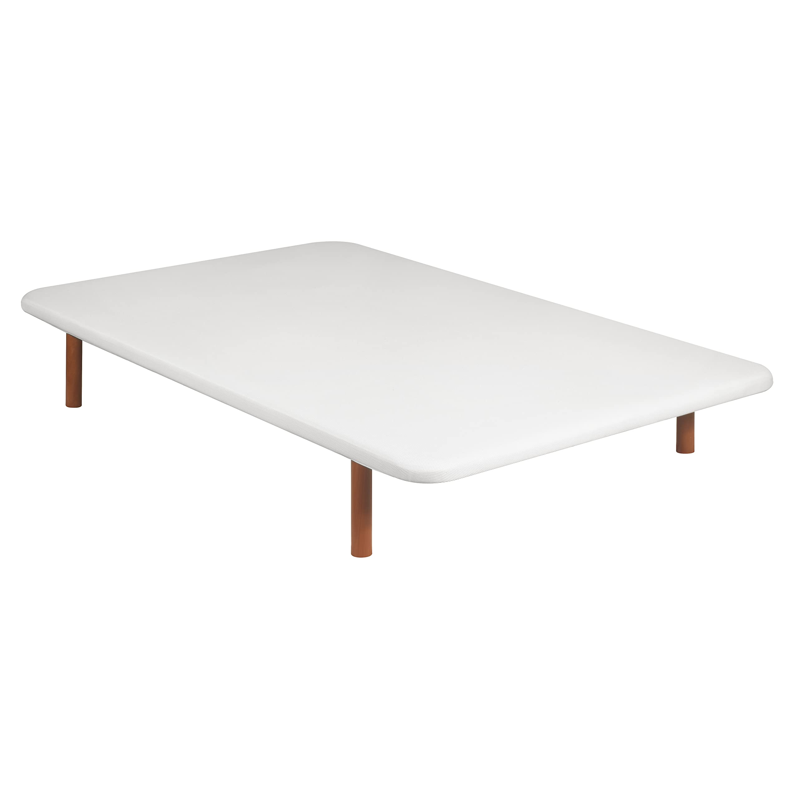 PIKOLIN | Base tapizada Transpirable Tejido 3D | 150x200 cm | Color Blanco | Estructura Reforzada | Alta Durabilidad | 4 Patas Color Cerezo incluídas | Entrega y Montaje Incluido