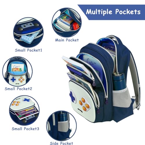 Kids Backpack for School Game Boys Backpack for Ages 6-8 Elementary School Bags for Boys Lightweight Kids Bookbag Dark Blue4