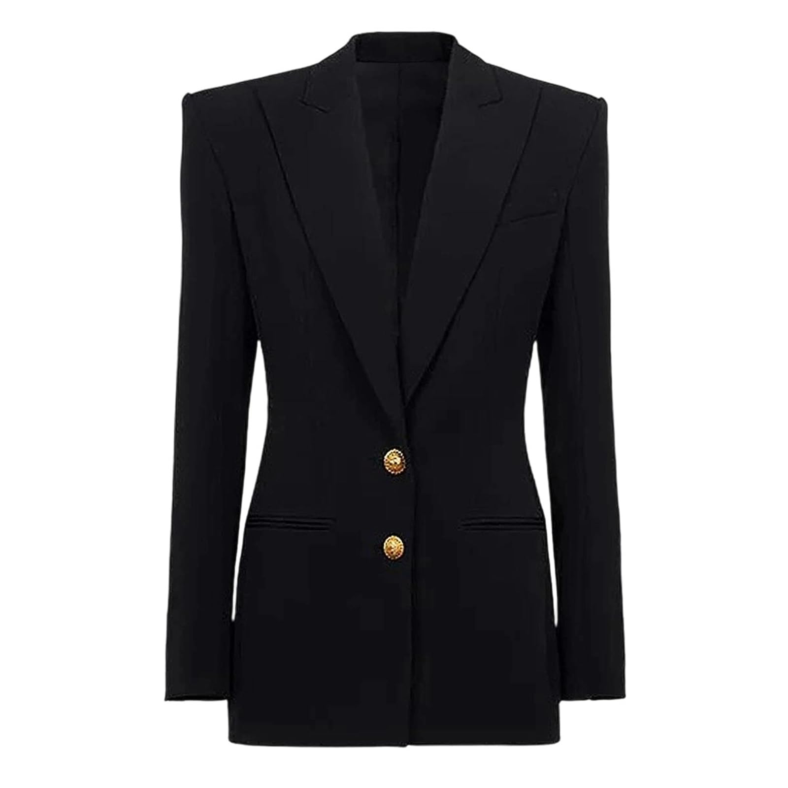 Womens Office Lady Blazer Big Collar Two Button Closure Long Sleeve Slimming Fashion Suit Jacket Top
