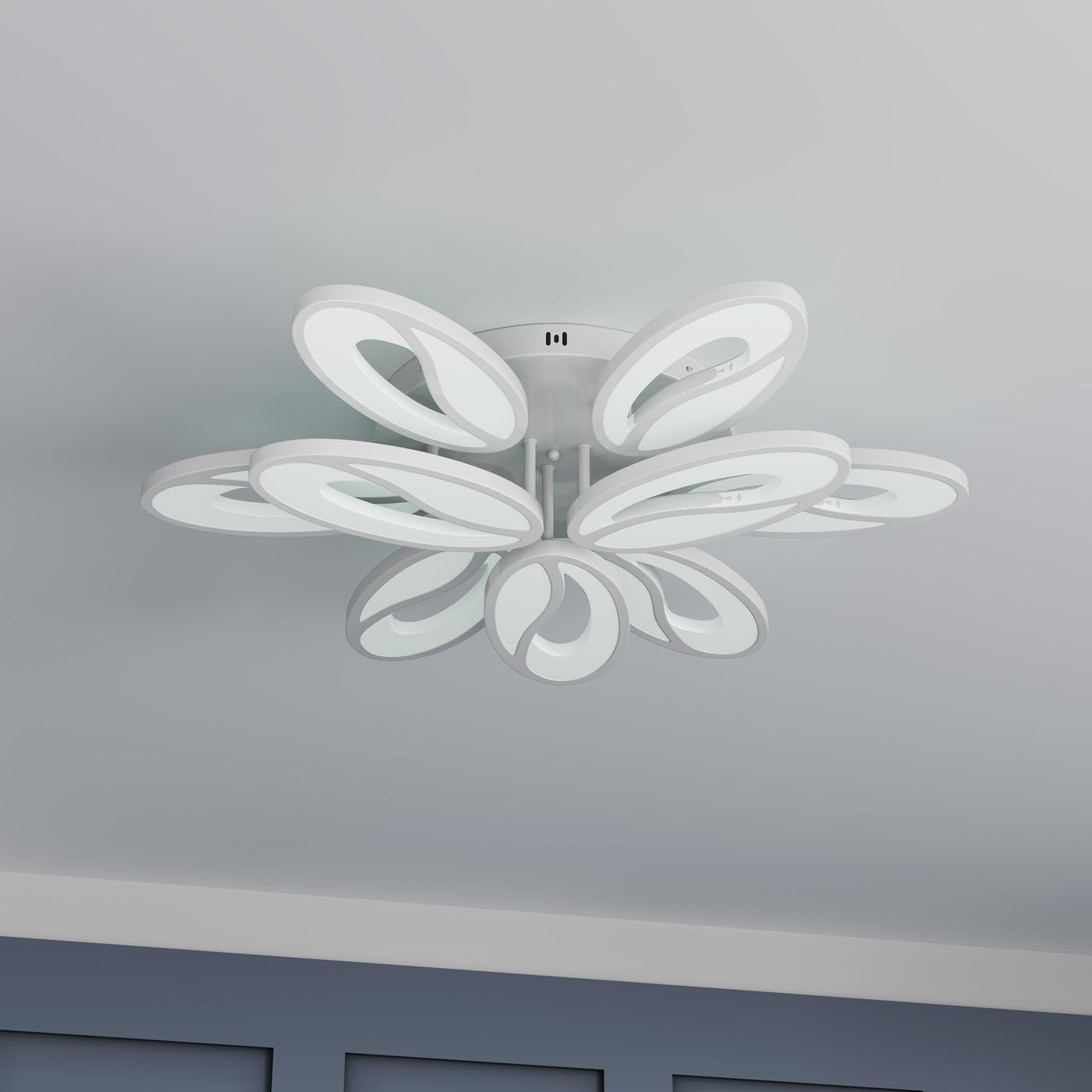 Lampa sufitowa LED, 25,59 cala, liść akrylowy, kwiat z pilotem, możliwość ściemniania 2800-6500 K, biała lampa sufitowa LED w pobliżu pokoju