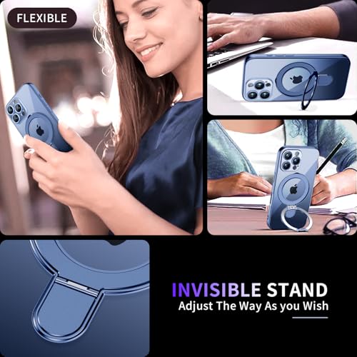 Image of Magnetic for iPhone 16 Pro Max Case with Invisible Stand[Compatible with MagSafe][Full Camera Lens Protector][Military Drop Protection] Shockproof Not Yellowing Clear Slim Soft for Women Men