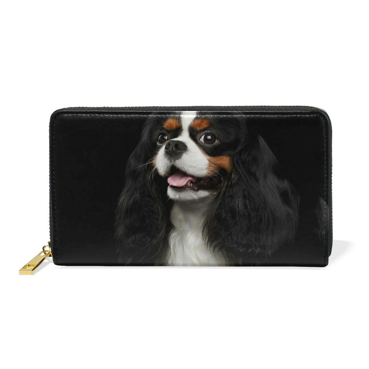 Wallets for Women Leather Cavalier King Charles Spaniel Dog Long Zipper Clutch Wallets
