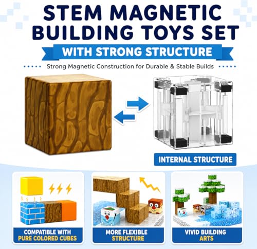 Image of 54PCS Magnetic Building Blocks 2.5 Cm Size Educational Construction Toy Set for Kids Creative Skill Development Toy Birthday Gift for Boys & Girls (54PCS Snow Theme Block Set)