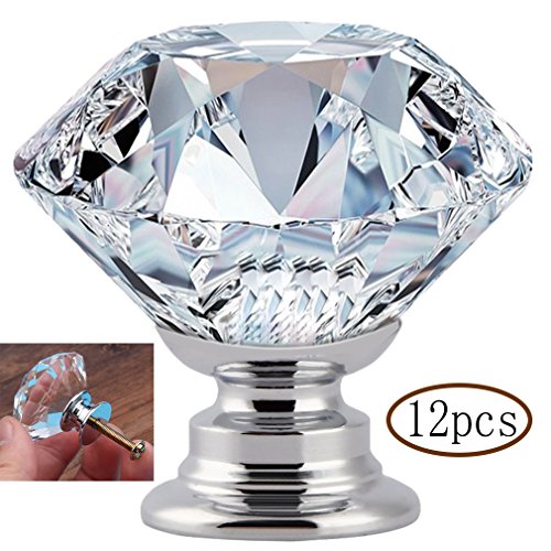 MINGZE 12 piezas Manija de puerta de cristal, Tiradores de Muebles Pomos, aparador Perilla de gabinete de vidrio, Perillas de gabinete para la oficina en el hogar (Transparente 30mm | 12 piezas)
