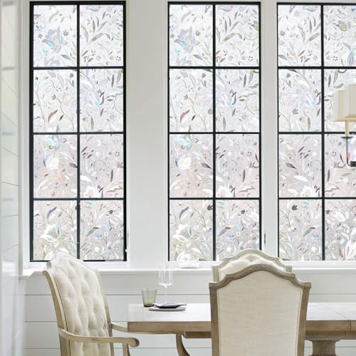 Image of WOOHome Frosted Glass Window Film & Stickers (18 X 24 INCH) Privacy Window Cover for Home & Office - Easy Apply, UV Protection, Decorative Film (Frosted White Flower Film | 1.5 X 2 SQFT)