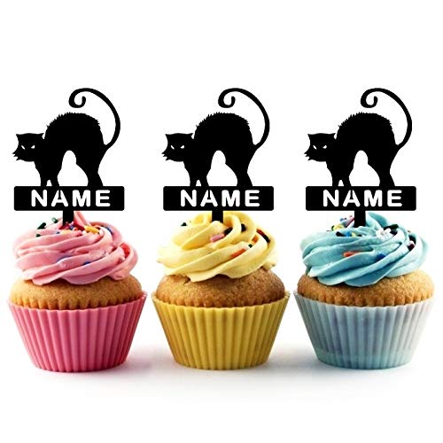 TA0416 Black Cat Halloween Silhouette Party Wedding Birthday Acrylic Cupcake
