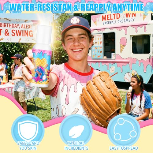 Image of 24 Pcs Travel Size Mini Sunscreen Bulk SPF30+ Ice Cream Drip Party Favors Small Sunscreen Sun Protection Stuff for Birthday Sports Coach Team Coach Team Appreciation Gift, 1 Fl. oz(Drip Baseball Gear)