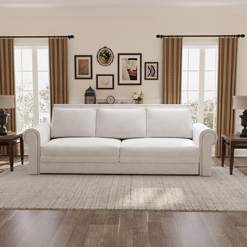 Image of Eafurn 93.7 inch King Size Pull Out Sofa Bed, 3-in-1 Convertible Sleeper Sofa Couch Bed with Nailhead Decor and Rolled Arms, Velvet Oversized Chesterfield Loveseat Chaise Lounge