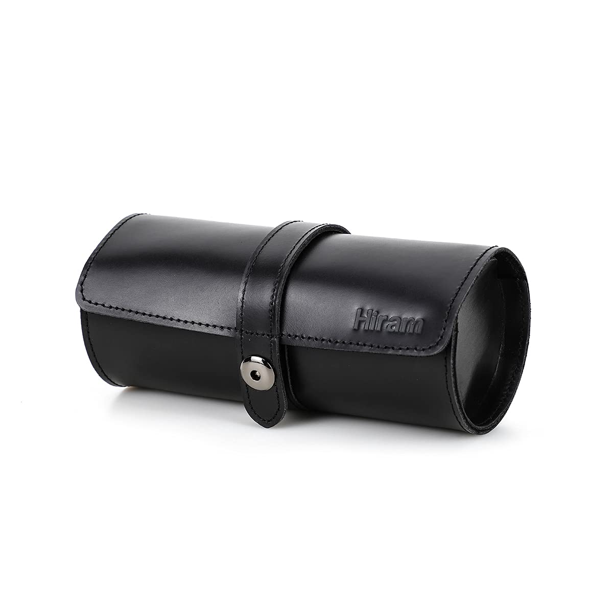 Hiram Genuine Leather Travel Watch Case Roll Organizer - Classic, 3-Watch Roll Case - Black