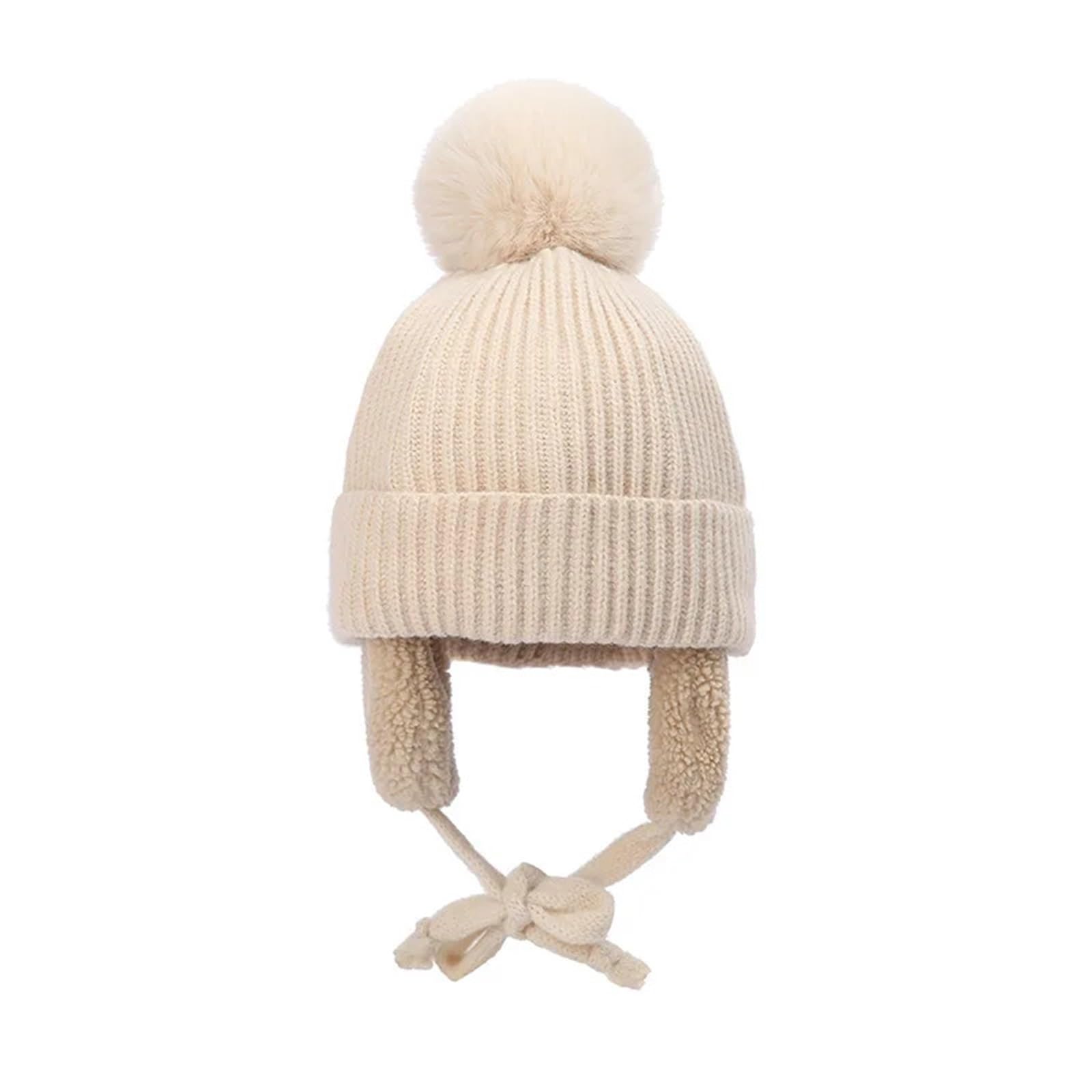 Adorable Pompom Baby Winter Hat – Thick Plush Knitted Earflap Beanie for Boys & Girls, Warm Ear Protection Cap(1)
