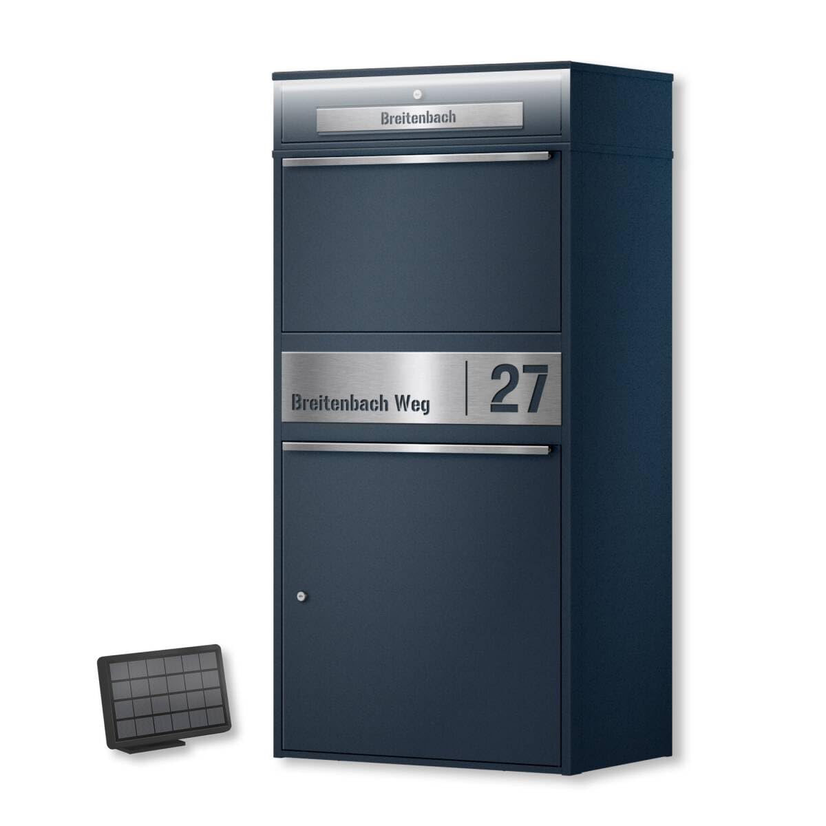 Metzler Bispo Max 2 Paketbox groß XXL mit LED Beleuchtung Briefkasten Anthrazit RAL7016 Edelstahl Namensschild