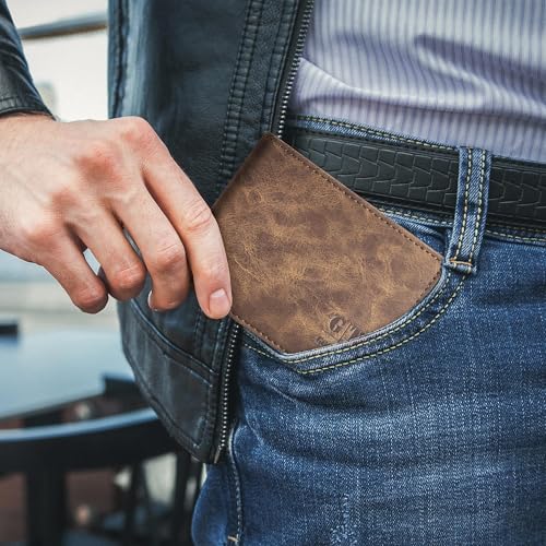 Image of Gostwo Mens Slim Bifold Wallet, RFID Blocking with ID Window & Card Slots | Faux Leather, Slim Front Pocket Fit, Multi Card Slots, RFID Privacy Protection, Gift for Men, Boy, Teen