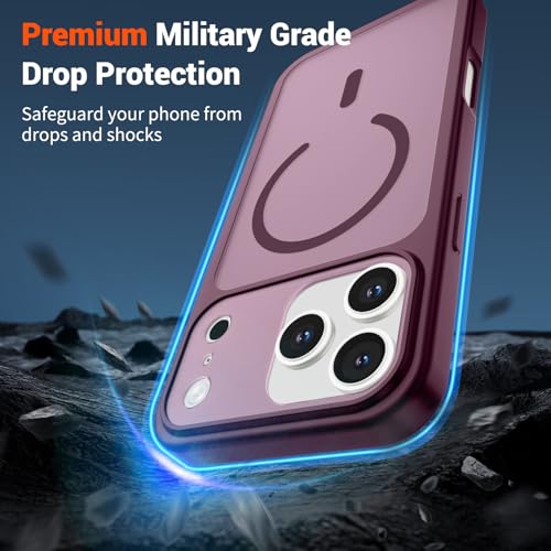 Image of SUPFINE Magnetic for iPhone 17 Pro Case Wine Red | (Compatible with MagSafe)(Military Grade Drop Protection)(Camera Protection)Translucent Matte Phone Cover
