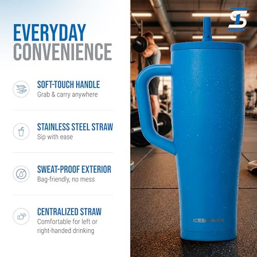 Image of Ice Shaker 40 oz Tumbler with Handle and Straw | 40oz Royal | Cold for 30+ Hours | 2-in-1 Tumbler Shaker Bottle | Odor-Free 40 ounce Bottle for Water, Protein Shakes, Smoothies, Cocktails