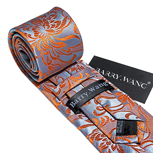 Image of Barry.Wang Flower Ties for Men Silk Woven Floral Tie Sets Necktie Handkerchief Cufflinks Wedding Party