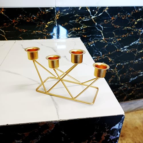 Image of B H Handicrafts Golden 4 Tealight Designer Candle Holder & Stands, Iron Tealight Candle Holders for Christmas and Diwali Decor for Holiday Decoration