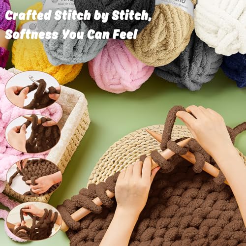 Image of Inhand Chunky Chenille Yarn for Hand Knitting, Thick Bulky Blanket Yarn for Crocheting, Soft Fluffy Yarn for Crochet Gifts & Crafts for Women /Beginners, 8 Pack (29.5 yds /8.4 oz Each), Brown-Mix
