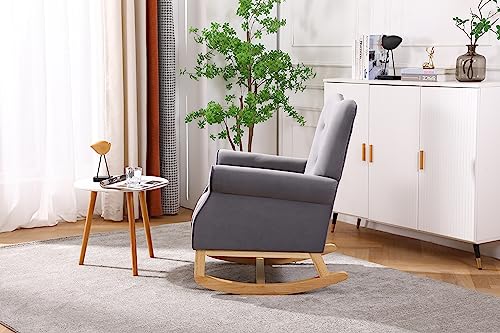 CHARMMA Modern Rocking Chair, Upholstered Accent Chair for Nursery, Playroom, Bedroom and Living Room, Small Contemporary Rocker, Kids Cushioned Arm Chair, Grey