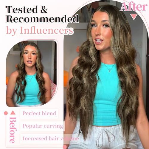Image of KooKaStyle Wavy Thick Clip in Hair Extensions 24 inch Brown mix Sandy Blonde