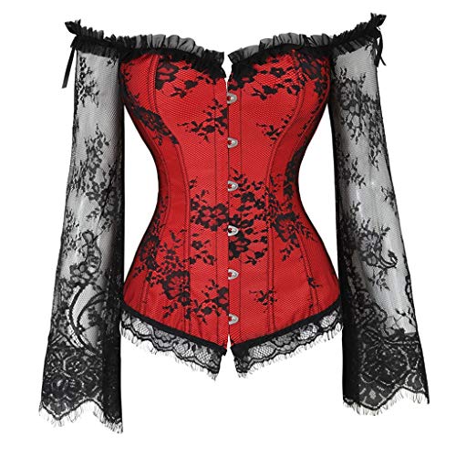 Benbzh Gothic Dress Women Corset Gothic Corset Brocade Bodice Classic Lace Top Long Sleeve Halloween Dress Floral Party Suit Shoulder Tight Waist Top Punk Fitted Top
