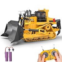 RC Bulldozer Toy for Boys, Remote Control Play Bulldozer Construction Vehicles, 9CH 2.4Ghz Track Type Tractor Dozer with Metal Blade & Light, Truck Toys for Kids 3-12 Year Old Christmas Birthday Gifts