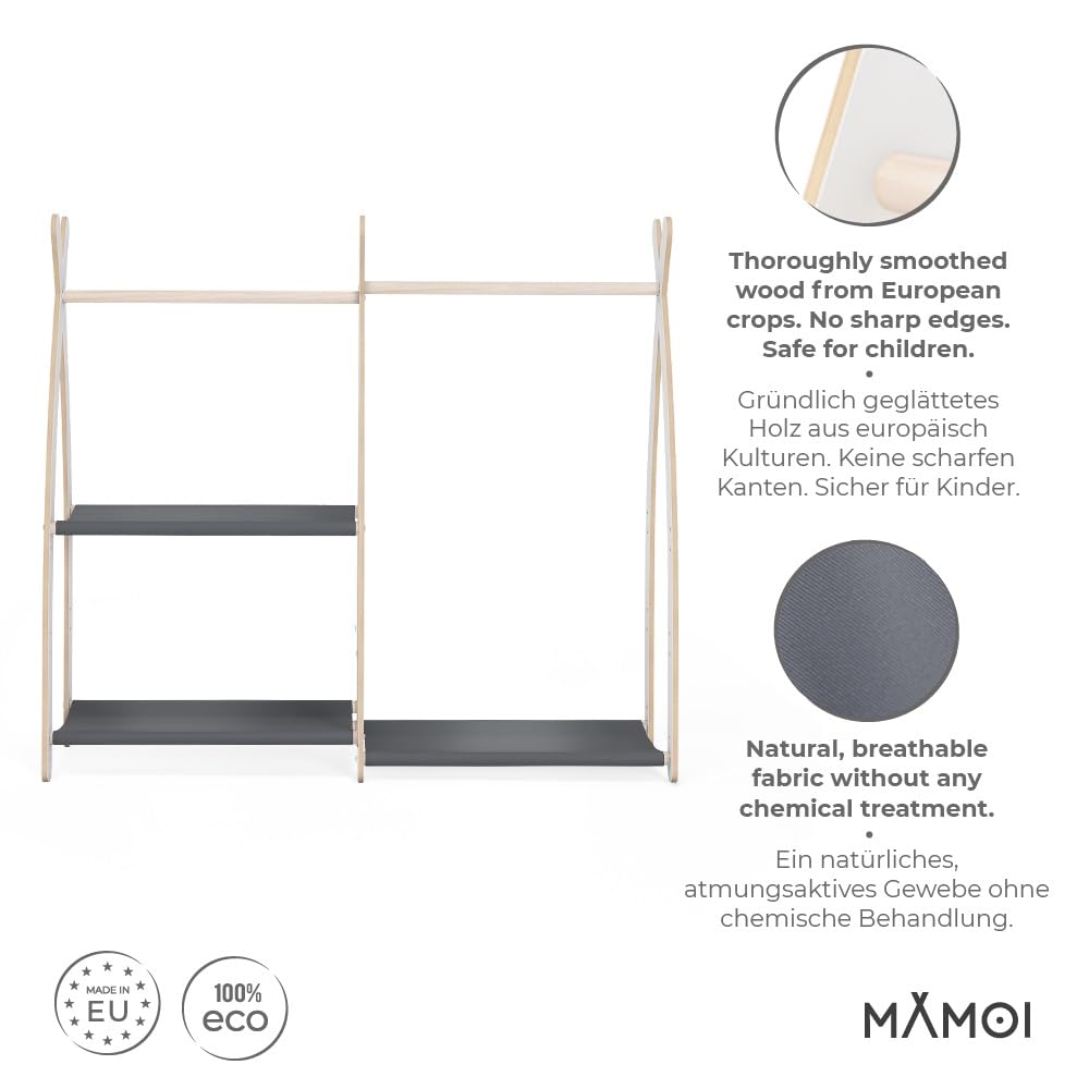 MAMOI® Perchero infantil de pie 95x106x32cm / 53x95x32cm | Colgador ropa niños Colgadores infantiles | Perchero para habitación bebés | Burro madera Perchero Infantil | 100% ECO | Hecho en la UE