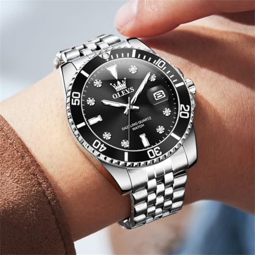 Image of OLEVS Watch for Men Stainless Steel Quartz Business Dress Diamond Large Dial Waterproof Mens Watches with Date Wrist Watch
